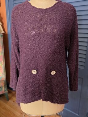 Kaktus Plum Textured Scoop Neck Sweater with Front Pockets